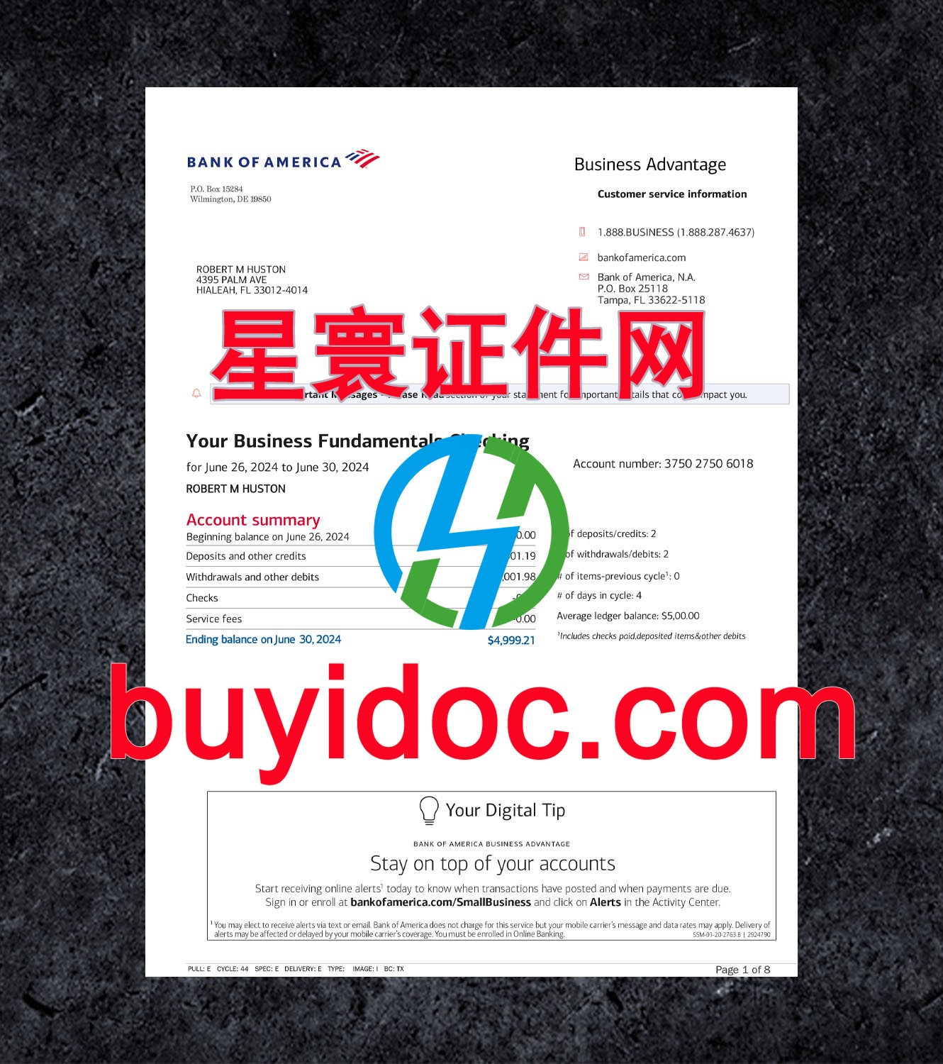 定制美国银行对账单